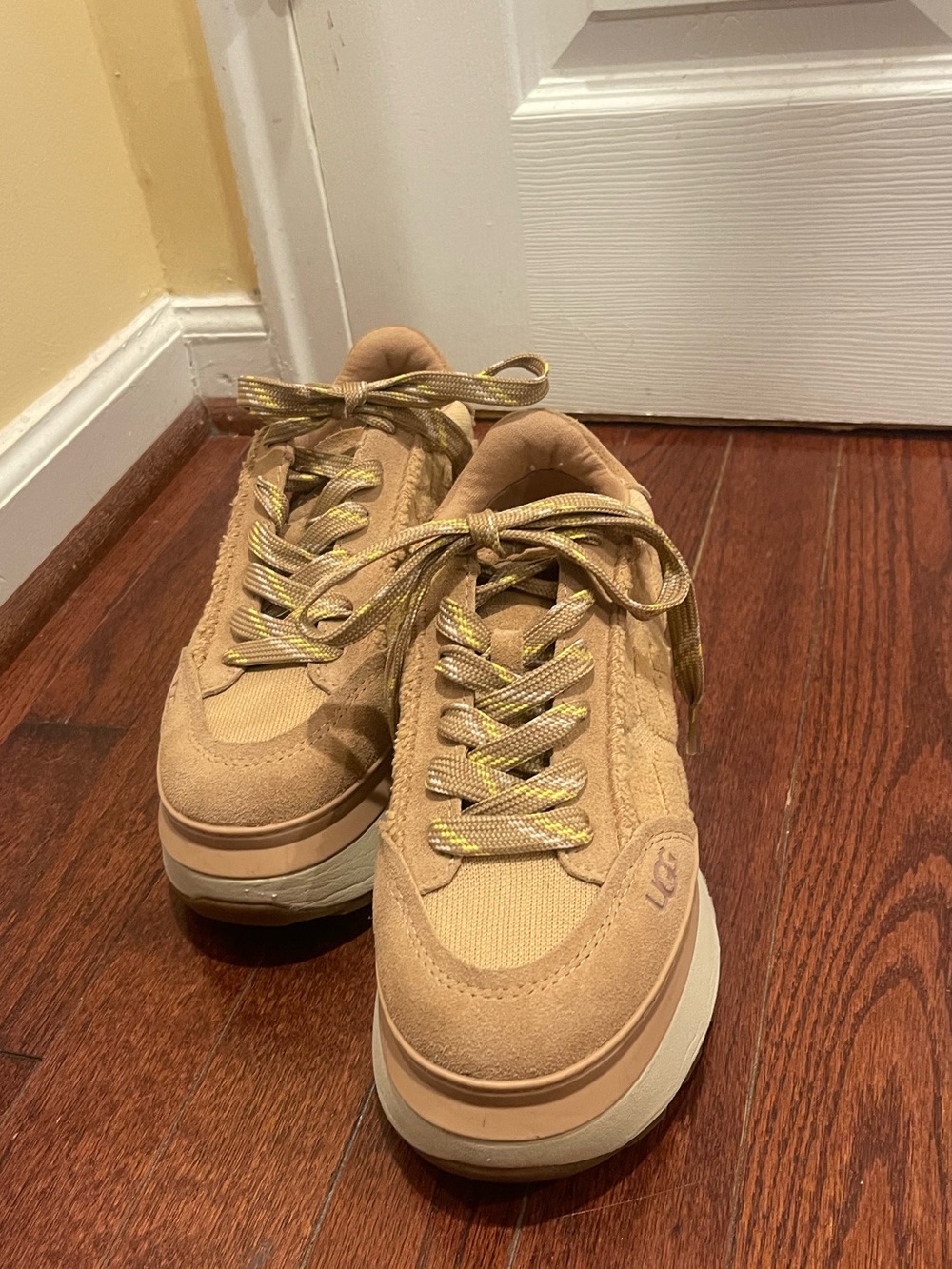 UGG Tan Platform Sneakers with Gold-Accent Laces